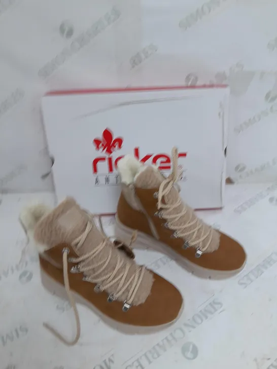 BOXED RIEKER CHUNKY BOOT IN BROWN SIZE 4