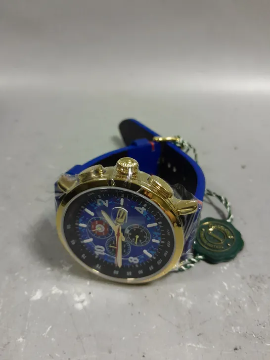 GAMAGES TARGET RACER GOLD COLOUR CASE BLUE DIAL WATCH 