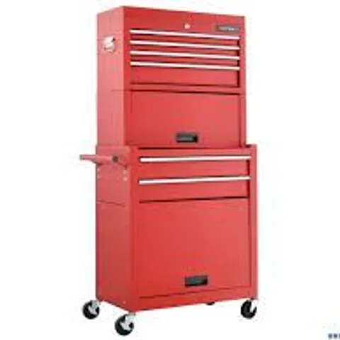 BOXED COSTWAY LOCKABLE TOOL STORAGE CABINET WITH HANDLE, DRAWERS, WHEELS AND EVA LINER - RED (1 BOX)