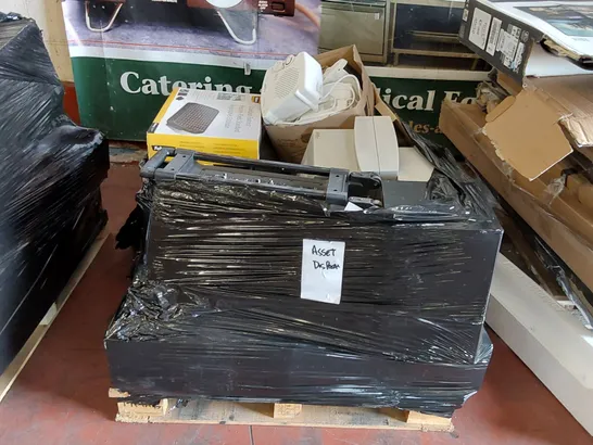 PALLET OF ASSORTED ELECTRICALS AND CONSUMER PRODUCTS TO INCLUDE; PA915 MOBILE AMPLIFIER, HUMPHREY LENS ANALYZER, FAN/HEATERS FOOTREST ECT.