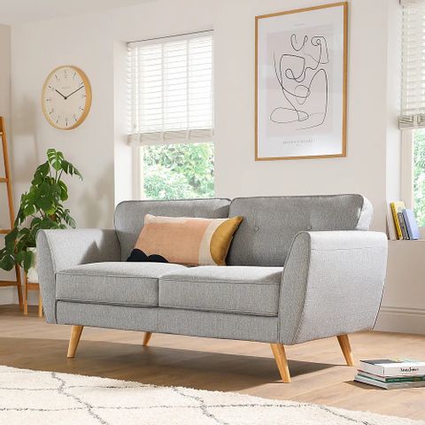 BOXED HARLOW LIGHT GREY FABRIC TWO SEATER SOFA