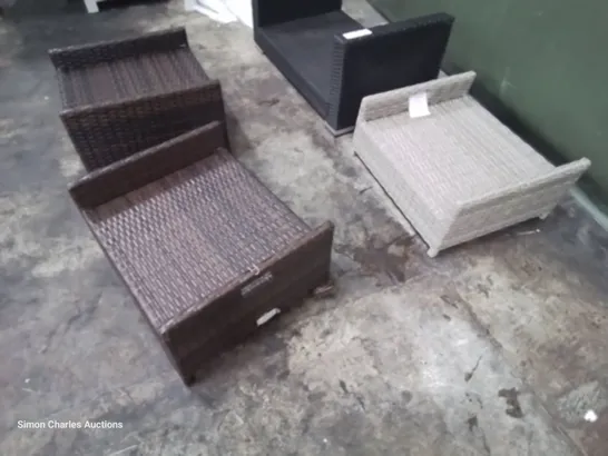 FOUR ASSORTED RATTAN COFFEE TABLES