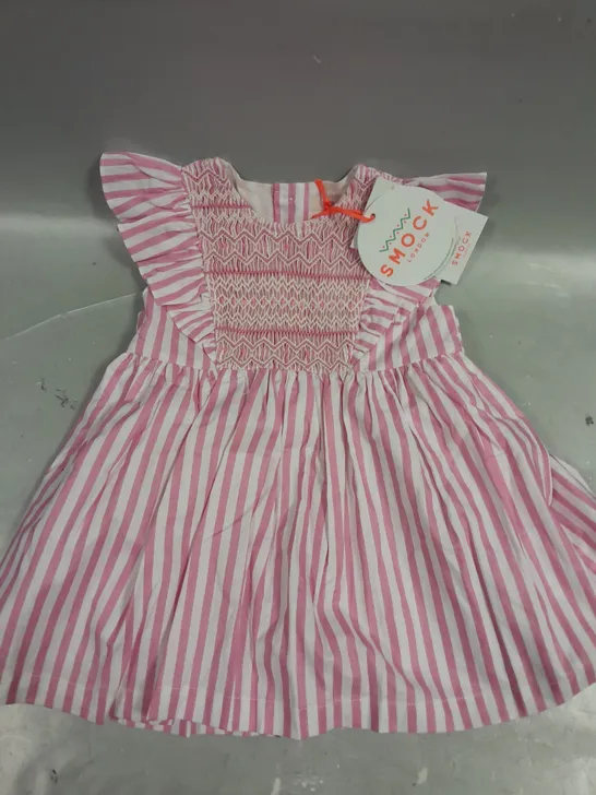 SMOCK LONDON CHILDRENS PINK STRIPE DRESS - 1-2YRS 