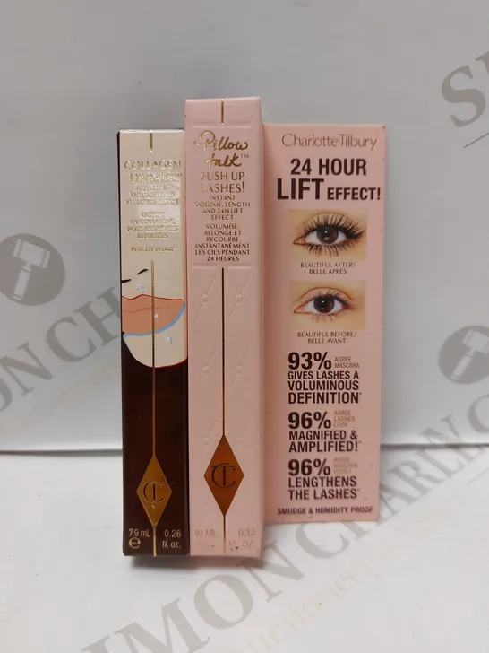 LOT OF 2 CHARLOTTE TILBURY PRODUCTS TO INCLUDE PILLOW TALK PUSH UP LASHES! MASCARA & COLLAGEN LIP BATH PEACHY PLUMP