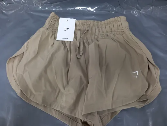 GYMSHARK RUNNING 2 IN 1 SHORTS IN BROWN - XS