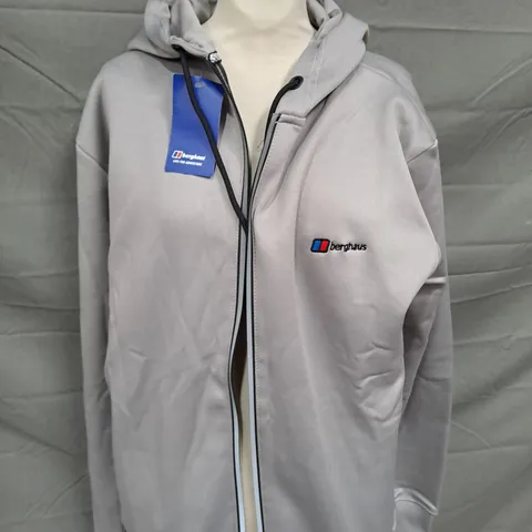 BERGHAUS LIGHT GREY ZIP UP JACKET WITH HOOD - LARGE