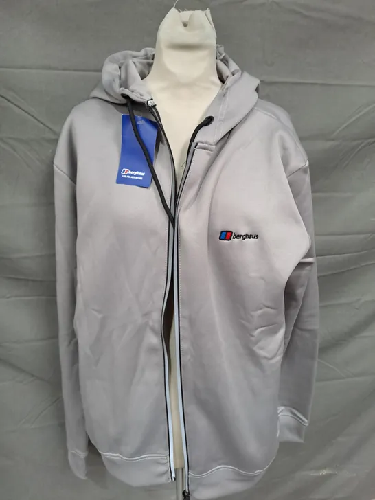 BERGHAUS LIGHT GREY ZIP UP JACKET WITH HOOD - LARGE