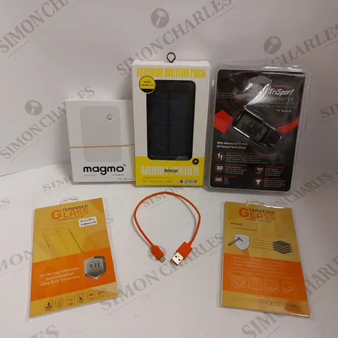 BOX OF APPROX 10 ITEMS TO INCLUDE PEDOMETER, SCREEN PROTECTORS, MAGMO CALL RECORDER