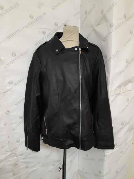 WALLIS FULL ZIP LEATHER JACKET IN BLACK SIZE 18