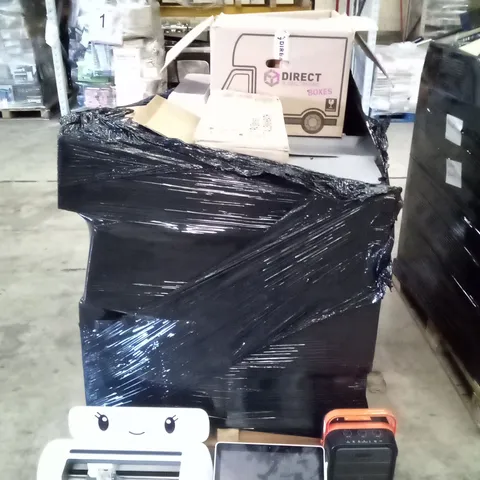 PALLET OF ASSORTED ITEMS INCLUDING JYX PORTABLE SPEAKER, ELO LED TILL SCREEN AND CRICUT MAKER