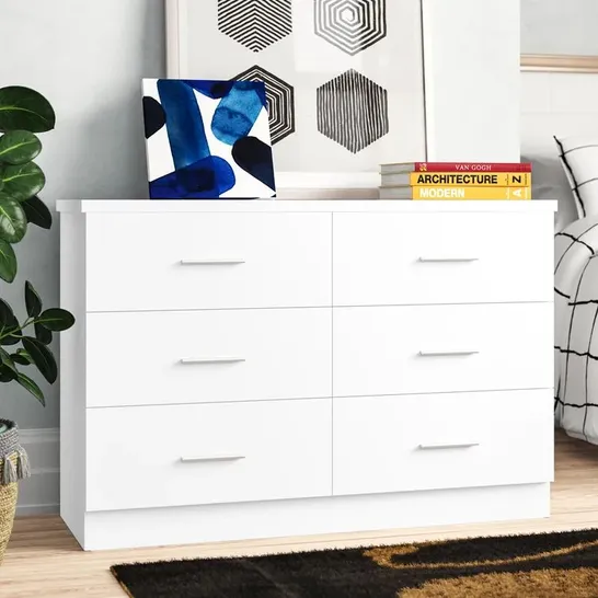 BOXED EVA 6 DRAWER 112CM WIDE DOUBLE DRESSER MATTE WHITE 