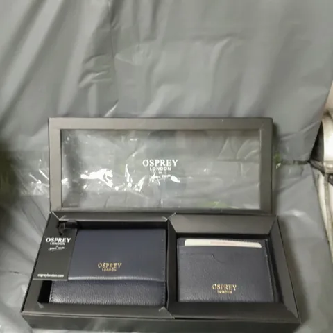 OSPREY LONDON LEATHER WALLET AND CARD HOLDER SET NAVY