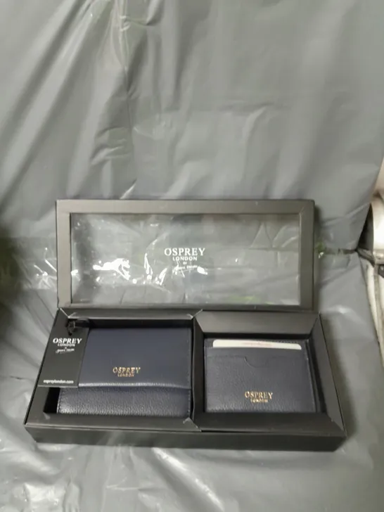 OSPREY LONDON LEATHER WALLET AND CARD HOLDER SET NAVY