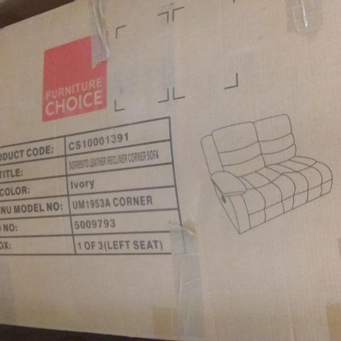 BOXED SORRENTO IVORY LEATHER MANUAL RECLINING LEFT HAND SOFA  SECTION 