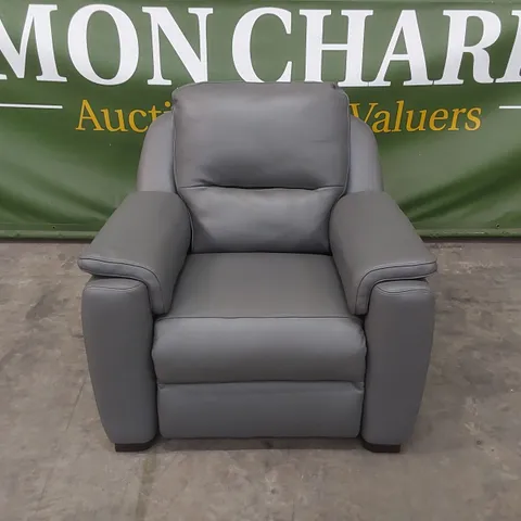 QUALITY DESIGNER ITALIAN MADE AVOLA GREY LEATHER UPHOLSTERED ELECTRIC RECLINER CHAIR 