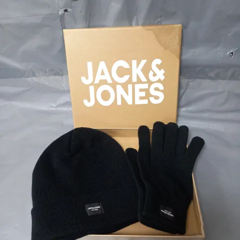 JACK & JONES KNIT HAT & GLOVES GIFT SET - BLACK