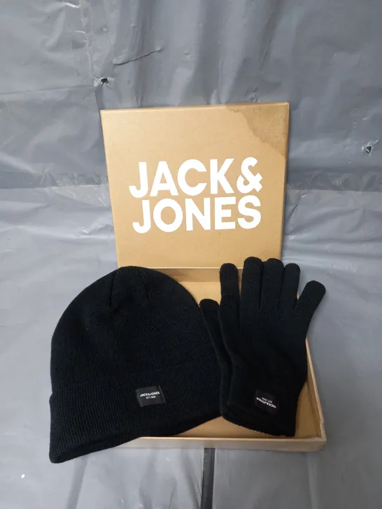 JACK & JONES KNIT HAT & GLOVES GIFT SET - BLACK RRP £22