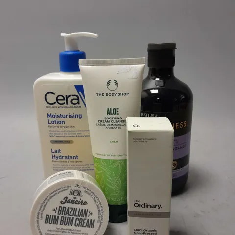 APPROXIMATELY 20 ASSORTED HEALTH & BEAUTY ITEMS TO INCLUDE THE ORDINARY COLD-PRESSED BORAGE SEED OIL (30ML), THE BODY SHOP ALOE CREAM CLEANSER (125ML), CERAVE MOISTURISING LOTION (473ML), ETC