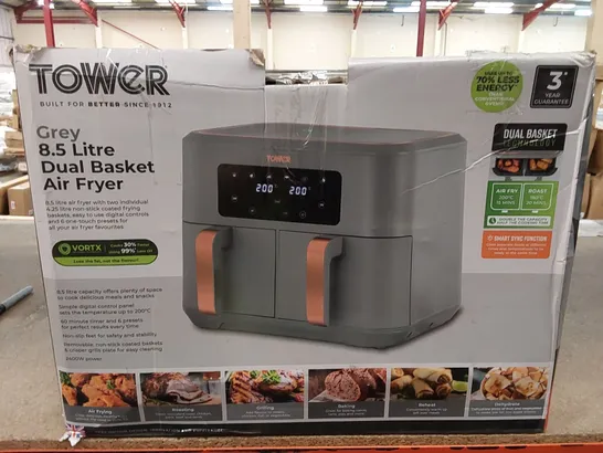 BOXED TOWER GREY 8.5 LITRE DUAL BASKET AIR FRYER (1 BOX)