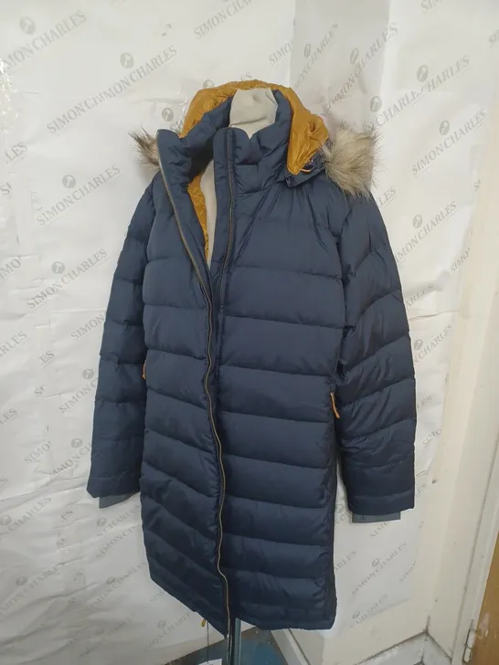 RAB FUR TRIM HOOD COAT IN BLUE/ORANGE SIZE 18