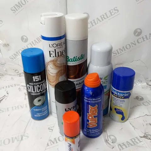 APPROXIMATEL 19 ASSORTED AEROSOL SPRAYS TO INCLUDE; L'OREAL, 151, LYNX, BATISTE, AMWAY,  VUPLEX AND VOLINI