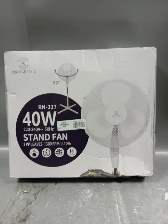 BOXED REQUISITE NEEDS RN-327 40W STAND FAN 