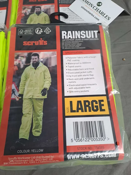 LOT OF 4 SCRUFFS WATERPROOF FLUO YELLOW RAIN SUITS - LARGE