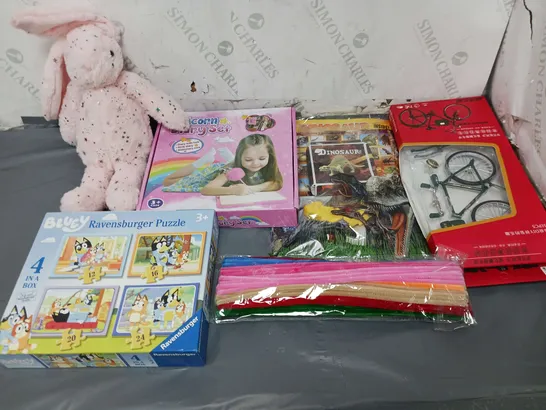 LARGE BOX OF ASSORTED TOYS AND GAMES TO INCLUDE TEDDIES, JIGSAWS AND MAGAZINES 