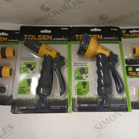 BOX OF APPROXIMATELY 30 ASSORTED TOLSEN GARDENEST ITEMS TO INCLUDE 8 PATTERN NOZZLE, HOSE CONNECTOR, ADJUSTABLE NOZZLE, ETC