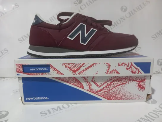 BOXED PAIR OF NEW BALANCE SHOES IN MAROON UK SIZE 4