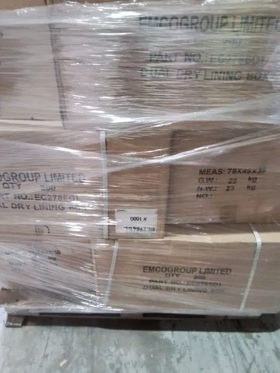 PALLET OF APPROXIMATELY 9 MULTI BOXES OF EMCO DUAL DRY LINING BOX 34MM DEEP - EC 2786DL  - COLLECTION ONLY 