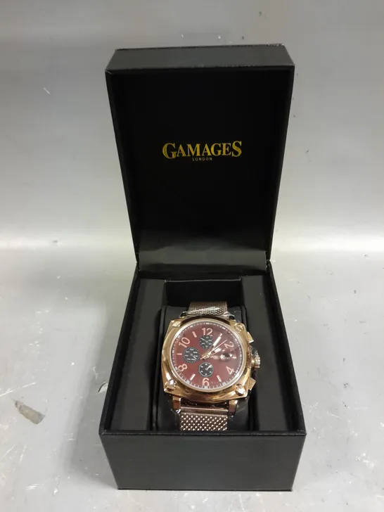 GAMAGES PERCEPTION ROSE RED DIAL WATCH 