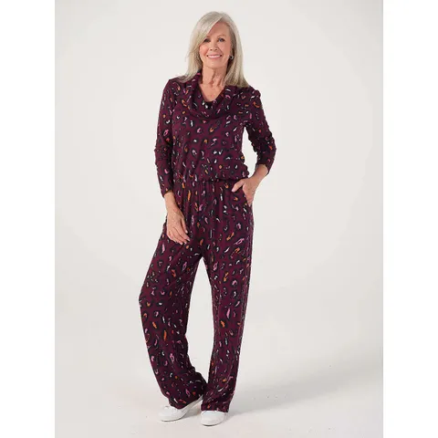 KIM & CO SOFT TOUCH ELASTIC WAIST WELLNESS JUMPSUIT - BERRY MULTI - XL