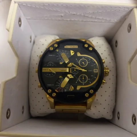 DIESEL ONLY THE BRAVE GOLD EFFECT WATCH WITH BLACK TRIPLE DIAL FACE