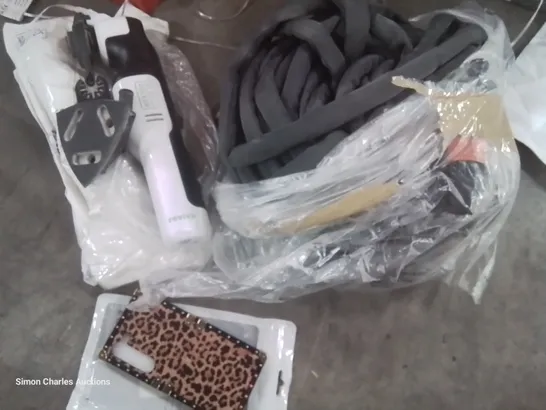 BOX OF ASSORTED ITEMS, INCLUDING, BLZCK & DECKER REVIVA MULTI TOOL, HOSE PIPE, PHONE CASE, FIXING KITS.