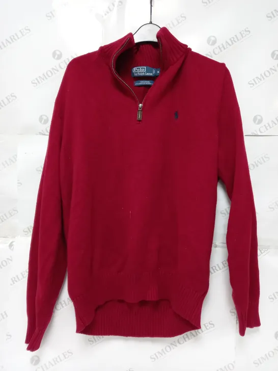 POLO RALPH LAUREN EMPROIDED QUARTER ZIP JUMPER IN RED