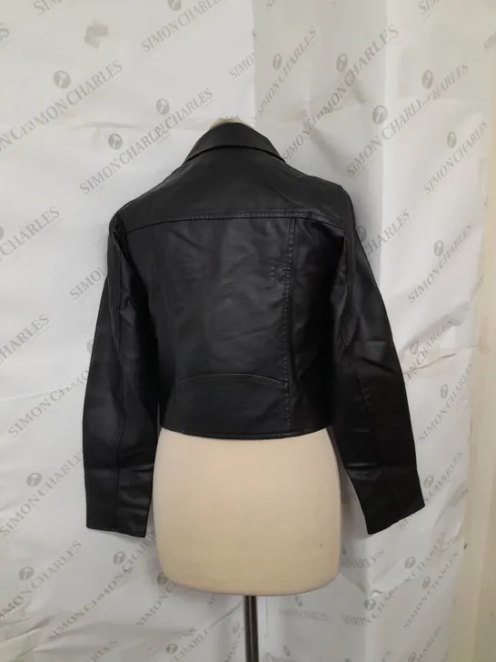 MISS SELFRIDGE FAUX LEATHER BIKER JACKET IN BLACK SIZE 8