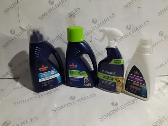 APPROXIMATELY 15 ASSORTED BISSELL CLEANING PRODUCTS TO INCLUDE WASH AND FRESH, WASH AND PROTECT PET STAIN AND ODOUR, MULTI-SURFACE FLOOR CLEANING FORMULA, PET STAIN PRETREAT ETC. 