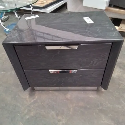 GLOSS FINISH QUALITY MADE DARK GREY 2 DRAWER BEDSIDE TABLE 