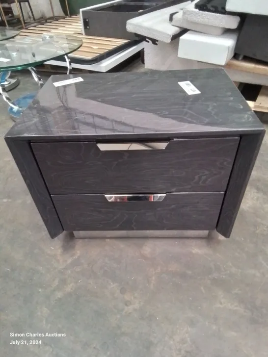 GLOSS FINISH QUALITY MADE DARK GREY 2 DRAWER BEDSIDE TABLE 