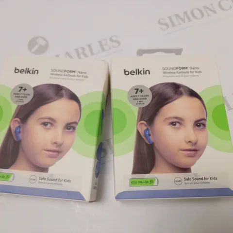 LOT OF TWO - BELKIN SOUNDFORM NANO KIDS WIRELESS EARPHONES - BLUE