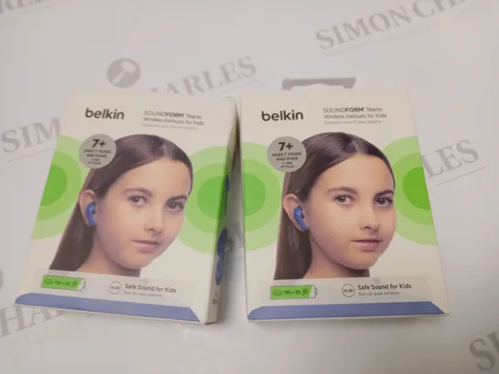 LOT OF TWO - BELKIN SOUNDFORM NANO KIDS WIRELESS EARPHONES - BLUE RRP £58