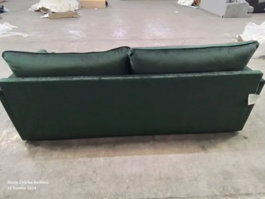 QUALITY DESIGNER 3 SEATER SOFT VELVET UPHOLSTERED GREEN SOFA WITH SCATTER CUSHIONS