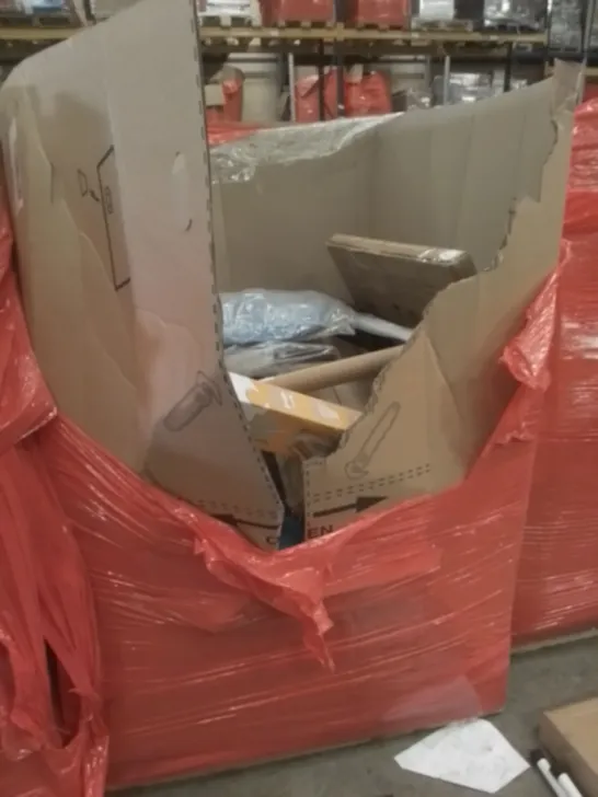 PALLET OF APPROXIMATELY ASSOQRTED HOUSEHOLD ITEMS TO INCLUDE TOILET SAFTER RAILS , STEP LADDERS AND INDOOR GATE