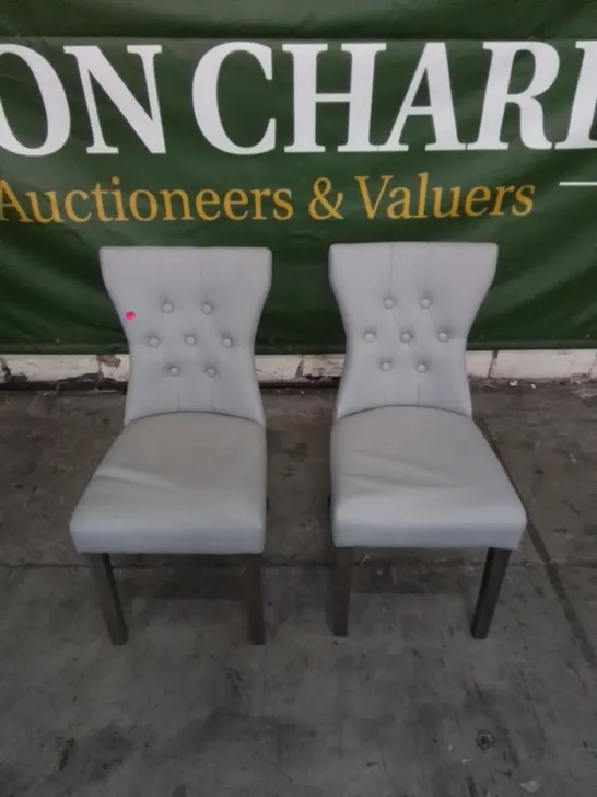 2 X DESIGNER GREY LEATHER BUTTON BACK DINING CHAIRS 