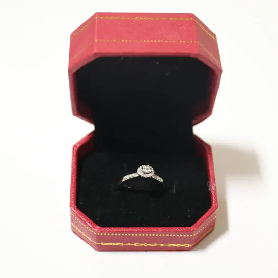 9CT WHITE GOLD HALO RING SET WITH NATURAL DIAMONDS