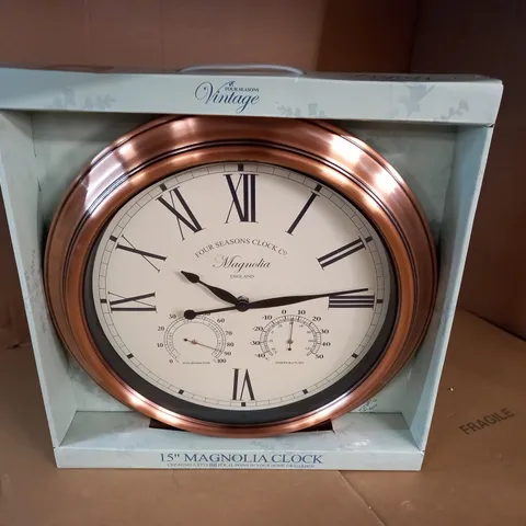 BOXED VINTAGE 15" MAGNOLIA CLOCK