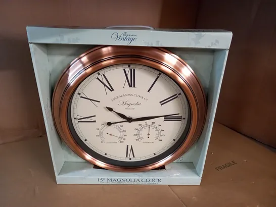 BOXED VINTAGE 15" MAGNOLIA CLOCK