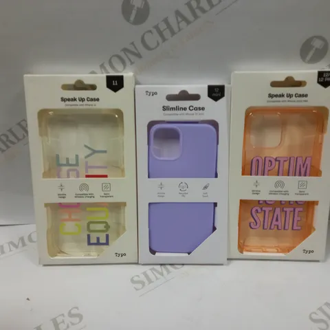 BOX OF APPROXIMATELY 52 TYPO PHONES CASES ('SLIMLINE CASE' & 'SPEAK UP CASE') FOR IPHONE 11, 12 MINI, 12/12PRO IN VARYING COLOURS