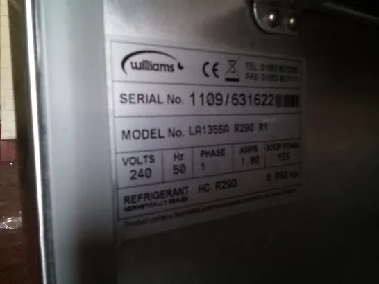 WILLIAMS LA135SA R290 R1 AMBER COMMERCIAL UNDER COUNTER FREEZER